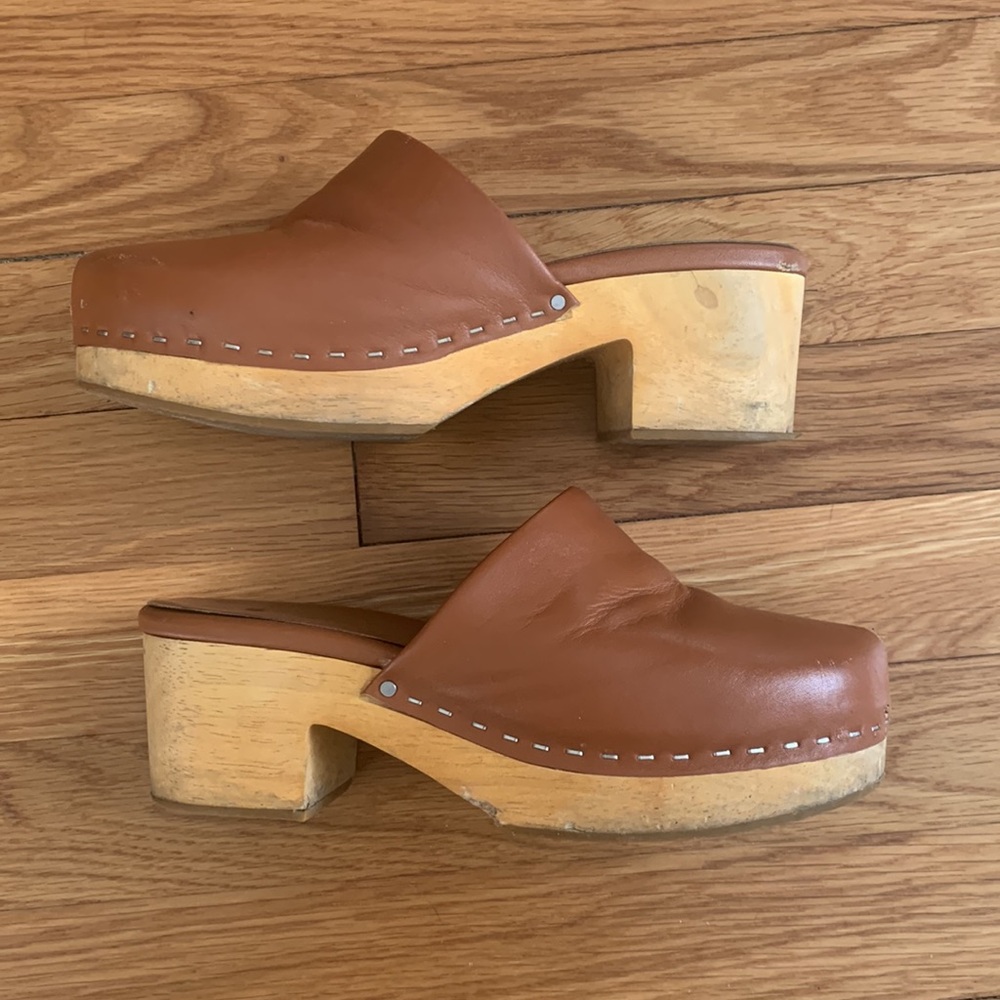 Charlotte Stone Brown Leather Clog Mules